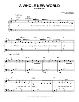 page one of A Whole New World (from Aladdin: The Broadway Musical) (Easy Piano)