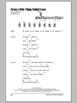 page one of Crazy Little Thing Called Love (Mandolin Chords/Lyrics)