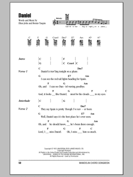 page one of Daniel (Mandolin Chords/Lyrics)