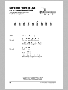 page one of Can't Help Falling In Love (Mandolin Chords/Lyrics)