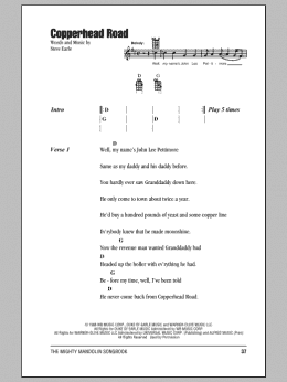 page one of Copperhead Road (Mandolin Chords/Lyrics)