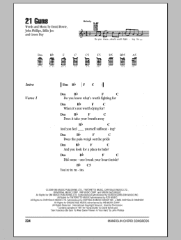 page one of 21 Guns (Mandolin Chords/Lyrics)