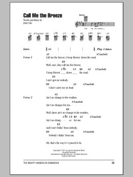 page one of Call Me The Breeze (Mandolin Chords/Lyrics)