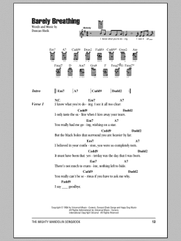 page one of Barely Breathing (Mandolin Chords/Lyrics)