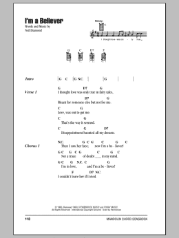 page one of I'm A Believer (Mandolin Chords/Lyrics)