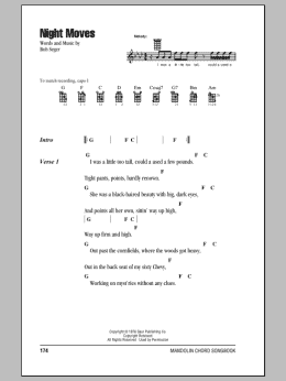 page one of Night Moves (Mandolin Chords/Lyrics)