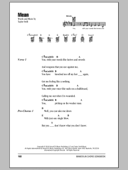 page one of Mean (Mandolin Chords/Lyrics)