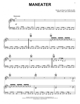 page one of Maneater (Piano, Vocal & Guitar Chords (Right-Hand Melody))