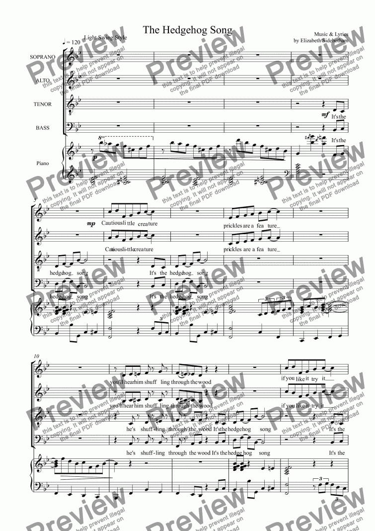 page one of The Hedgehog Song (satb)