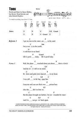 page one of Toes (Mandolin Chords/Lyrics)
