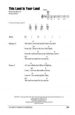 page one of This Land Is Your Land (Mandolin Chords/Lyrics)