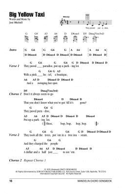 page one of Big Yellow Taxi (Mandolin Chords/Lyrics)