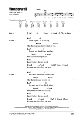 page one of Wonderwall (Mandolin Chords/Lyrics)