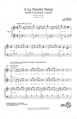 page one of A La Nanita Nana (Hear Lullabies And Sleep Now) (SSA Choir)