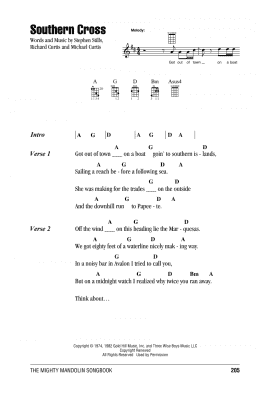 page one of Southern Cross (Mandolin Chords/Lyrics)