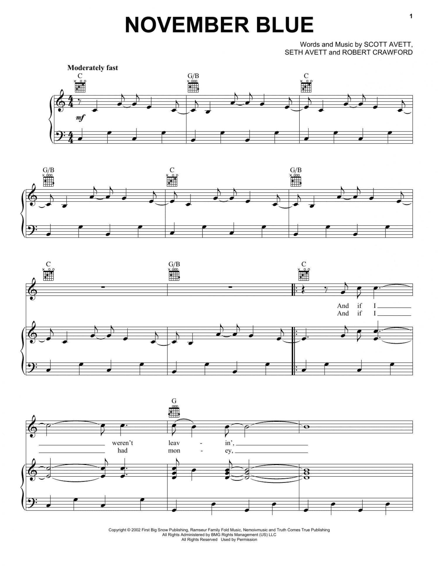November Blue (Piano, Vocal & Guitar Chords (Right-Hand Melody))