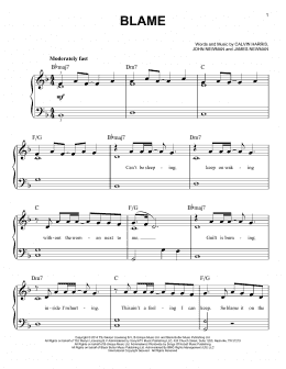 page one of Blame (feat. John Newman) (Easy Piano)