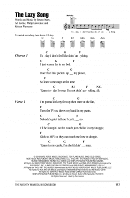 page one of The Lazy Song (Mandolin Chords/Lyrics)