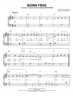 page one of Born Free (Very Easy Piano)