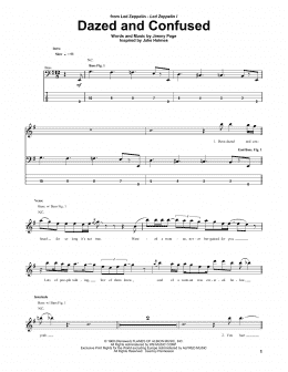 page one of Dazed And Confused (Bass Guitar Tab)