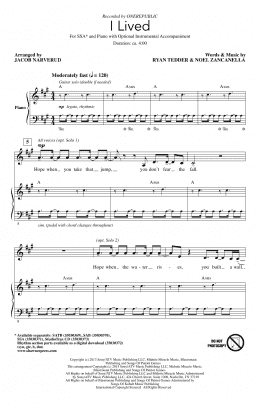 page one of I Lived (arr. Jacob Narverud) (SSA Choir)
