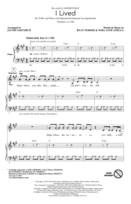 page one of I Lived (arr. Jacob Narverud) (SAB Choir)
