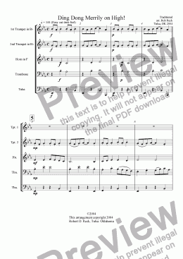 page one of Ding Dong Merrily on High (Brass Quintet)