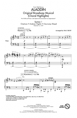 page one of Aladdin (Choral Highlights) (from Aladdin: The Broadway Musical) (arr. Mac Huff) (SAB Choir)