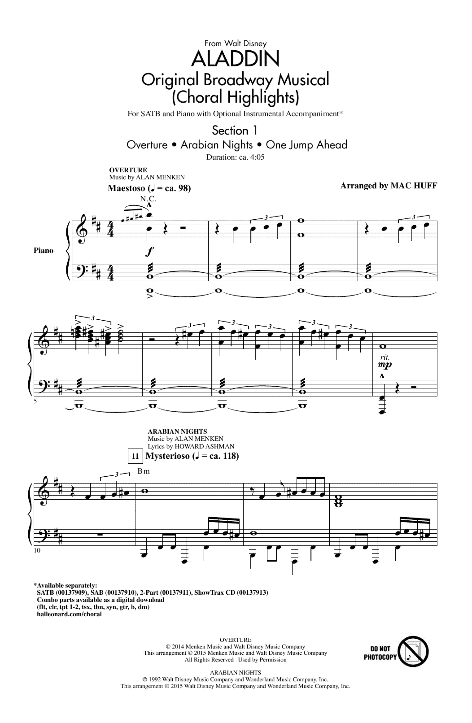 Aladdin (Choral Highlights) (from Aladdin: The Broadway Musical) (arr. Mac Huff) (SATB Choir)