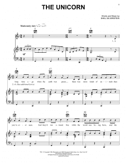 page one of The Unicorn (Piano, Vocal & Guitar Chords (Right-Hand Melody))