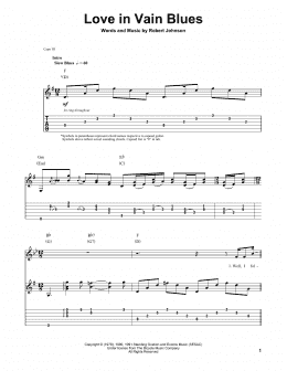 page one of Love In Vain Blues (Guitar Tab (Single Guitar))