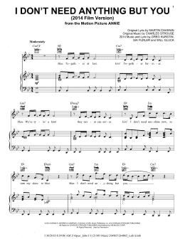page one of I Don't Need Anything But You (2014 Film Version) (Piano, Vocal & Guitar Chords (Right-Hand Melody))