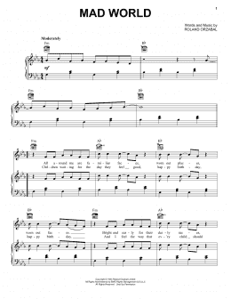 page one of Mad World (Piano, Vocal & Guitar Chords (Right-Hand Melody))