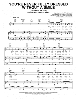 page one of You're Never Fully Dressed Without A Smile (2014 Film Version) (Piano, Vocal & Guitar Chords (Right-Hand Melody))