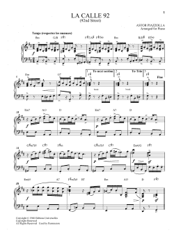 page one of La Calle 92 (Piano Solo)