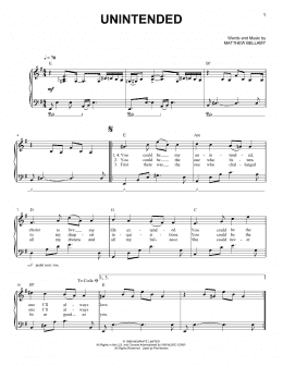 page one of Unintended (Easy Piano)