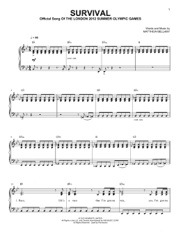 page one of Survival (Easy Piano)