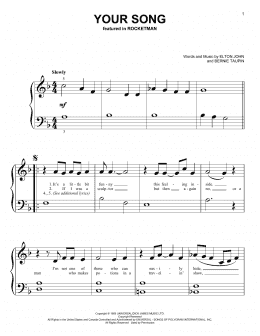 page one of Your Song (Big Note Piano)