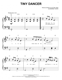 page one of Tiny Dancer (Big Note Piano)