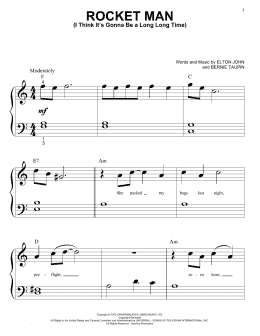 page one of Rocket Man (I Think It's Gonna Be A Long Long Time) (Big Note Piano)