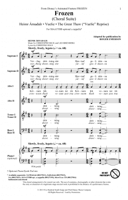 page one of Frozen (Choral Suite) (SSAATTBB Choir)