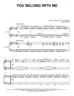 page one of You Belong With Me (Piano Duet)