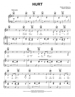 page one of Hurt (Quiet) (Piano, Vocal & Guitar Chords (Right-Hand Melody))