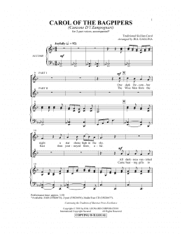 page one of Carol Of The Bagpipers (Canzone D'l Zampognari) (2-Part Choir)