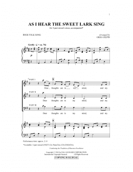 page one of As I Hear The Sweet Lark Sing (3-Part Mixed Choir)