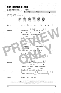 page one of Van Diemen's Land (Guitar Chords/Lyrics)