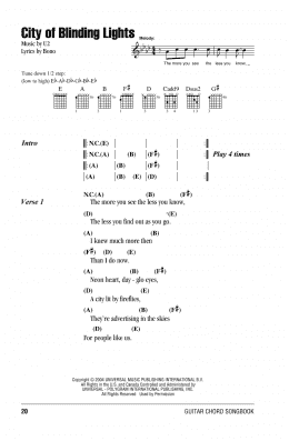 page one of City Of Blinding Lights (Guitar Chords/Lyrics)