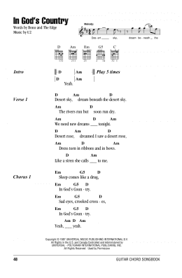 page one of In God's Country (Guitar Chords/Lyrics)