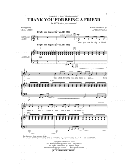 page one of Thank You For Being A Friend (Theme from The Golden Girls) (arr. Greg Gilpin) (SATB Choir)