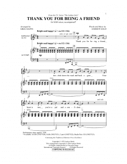 page one of Thank You For Being A Friend (Theme from The Golden Girls) (arr. Greg Gilpin) (SAB Choir)